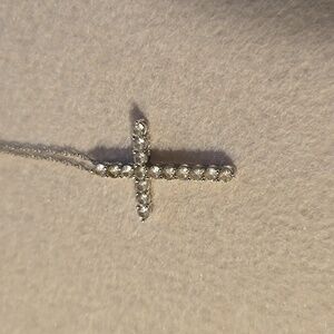 Sterling Silver Cross With Rhinestones Measures 1" X 1/2"